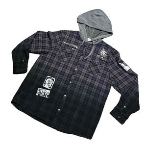 Disney The Haunted Mansion Plaid Flannel Woven Hoodie Shacket Shirt Large